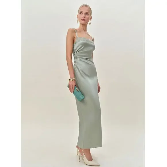 Reformation Vesper Satin Dress Salvia - Picture 3 of 11